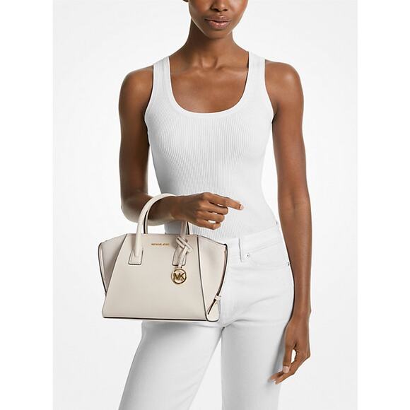 Michael Kors Small Avril Top Zip Satchel Crossbody Bag Ivory Light Cream $498 - Picture 1 of 10